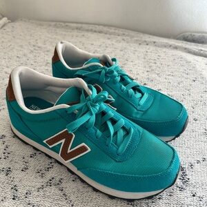 New Balance Teal Low-Top Sneakers with Brown Accents